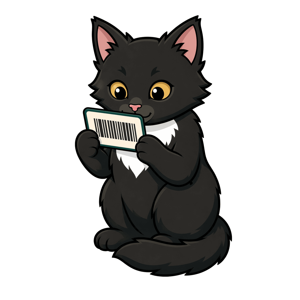 MiauMiau mascot inspecting a barcode